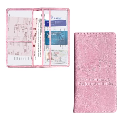 Kewucn Car Registration and Insurance Holder, Leather Auto Glove Box Organizer with Magnetic Shut, Vehicle Compartment Accessories Case for Cards, Driver License & Essential Documents - color: Large-Pink