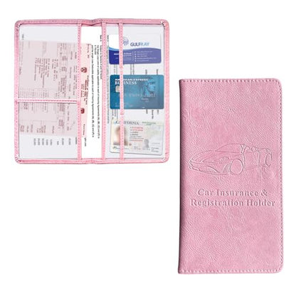 Kewucn Car Registration and Insurance Holder, Leather Auto Glove Box Organizer with Magnetic Shut, Vehicle Compartment Accessories Case for Cards, Driver License & Essential Documents - color: Large-Pink