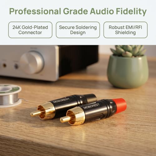 MOBOREST RCA to Speaker Wire Adapter, Male to Female Adapter Audio Phono Gold Plated Solder Speaker Plugs Jack Cable Connector Adapter(Female*2P+Male*2P) - color: RCA Female*2P+Male*2P