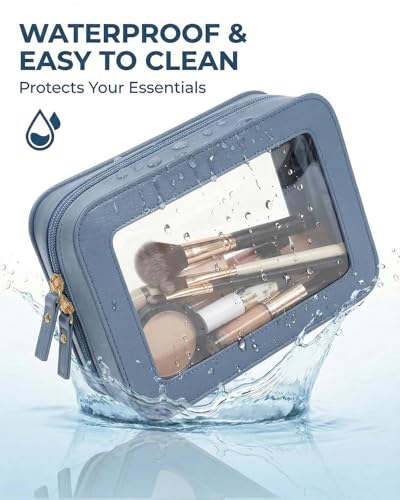 Clear Makeup Bag Set of 2,Pencil Case for Boys,Cute Travel Toiletry Bag - color: Blue, style: 2pack-standard&slim