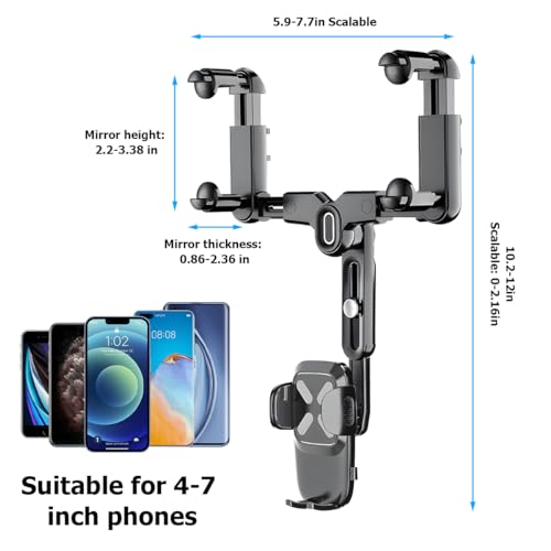 BESULEN Car Rear View Mirror Phone Holder, 360° Rotatable&Retractable Auto Rearview Clip Mobile Mount Holder, Multifuctional GPS Holder with Anti-Shake Design, Universal for All Phone&Cars (Black) - color: Black