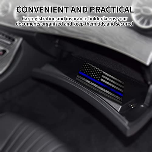 Car Registration and Insurance Card Holder, Premium Leather Vehicle Wallet Cover for Glove Box Car Organizer Drivers License / Cards / ID - Essentials Document Holder, Thin Blue Line American Flag - color: Thin Blue Line American Flag