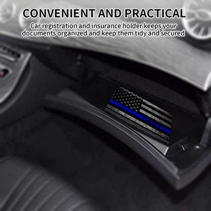 Car Registration and Insurance Card Holder, Premium Leather Vehicle Wallet Cover for Glove Box Car Organizer Drivers License / Cards / ID - Essentials Document Holder, Thin Blue Line American Flag - color: Thin Blue Line American Flag