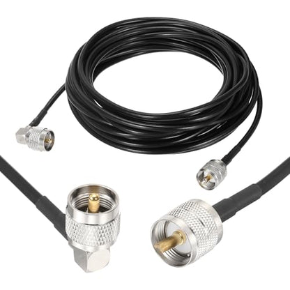 MECCANIXITY Black RG58 CB Coax Cable 25ft, 50 Ohm Low Loss UHF Male to UHF Male Right Angle Extension Jumper Cable for HAM Radio, Antenna Analyzer, HF Radio, and Communication Devices - size: 25ft