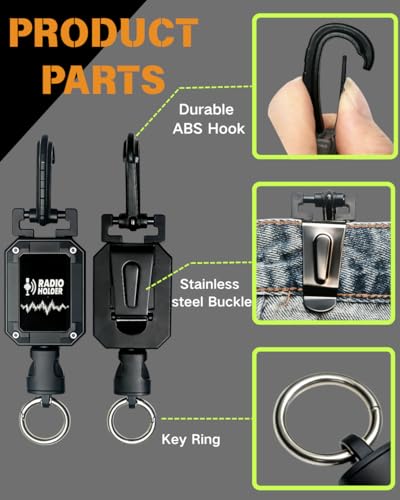 14-PCS Radio Holder Set, 360°Adjustable 28" Retracting with 4 Mounting Screws, 4 Steel D-Loops, 2 Long & 2 Short Ropes, Used in Low-Light Conditions, Easy Install for Truck