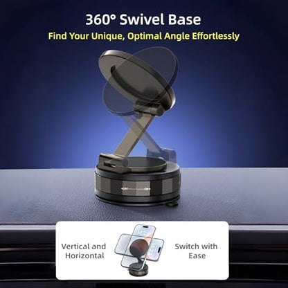 Car Phone Holder for Magsafe [98LBS Suction & 2400gf Magnetic] 360° Rotatable Adjustable Car Phone Mount with Vacuum Suction Cup, Car Phone Holders for Your Car for iPhone Series & Android - color: D. T30-Black Base