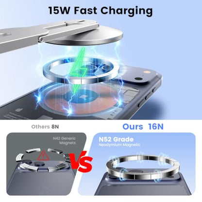 Magnetic Laptop Phone Mount with 15W Fast Wireless Charger, Compatible for iPhone 12-17 Series & All Phones, Adjustable Laptop Phone Holder for Tesla Model 3/Y/S/X Desktop Screen Stand - color: Sliver