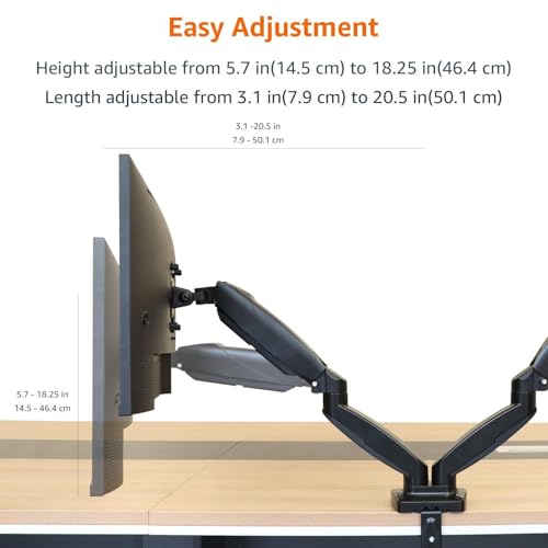 Amazon Basics Gas Spring Dual Monitor Arm Desk Mount, Adjustable Tension, Fits 15–27 Inch Monitors, Supports 4.4–15.4 lbs Each Arm, VESA 75x75/100x100, Black - size: Dual, style: GasSpringMonitor