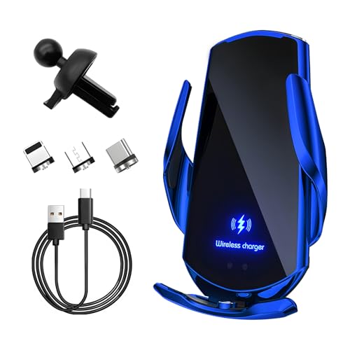 Wireless Car Charger, 15W Fast Charging Mount Electric Induction Car Phone Holder, Universal Auto-Clamping Magnetic Charger Air Vent Mount Bracket for Most Smartphones (Blue) - color: Blue