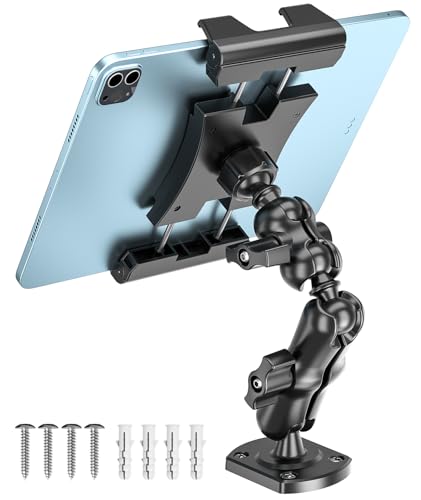 OHLPRO Heavy Duty Drill Base Tablet Holder for Car & Truck Dashboard Mount with 360 Adjustable 2-Stage Arm for 5-13" iPads Tablets & Phones Kindle, Mounting for Commercial Vehicles Boat Wall Desk - size: 9.5" Arm