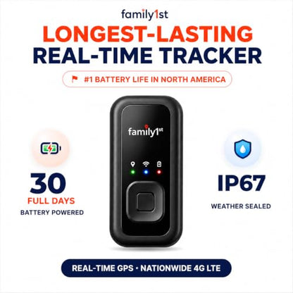 Family1st Portable Automobile GPS Trackers for Vehicles, Cars, Loved Ones, Real Time Tracking App, Up to 30 Days Battery Life, Hidden Tracking for Theft Protection & Subscription Needed.