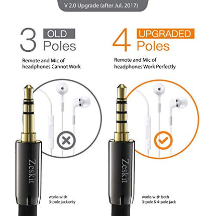 Zeskit Premium 3.5mm Jack Male to Female AUX Audio Extension Cable, TRRS 4 Poles for Headphones with Mic, Speakers - 12ft - size: 12 Feet