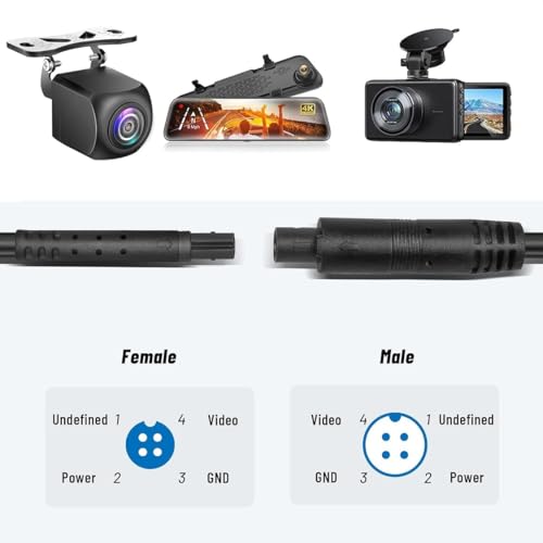 YuYue Electronic 4Pin Backup Camera Extension Cable, (18Ft 4P) Pure Copper Thicker Shield 2.5mm to 4Pin Dash Cam Rear View Camera Extension Cord, DVR Camera Extension,HD Monitor Camera Wire