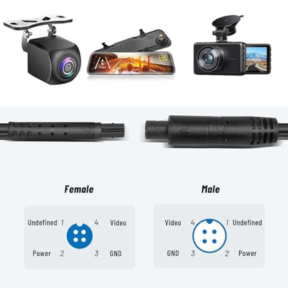 YuYue Electronic 4Pin Backup Camera Extension Cable, (18Ft 4P) Pure Copper Thicker Shield 2.5mm to 4Pin Dash Cam Rear View Camera Extension Cord, DVR Camera Extension,HD Monitor Camera Wire