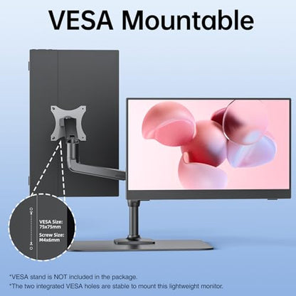 VisionOwl Portable Monitor 15.6 Inch 1080P FHD 85% sRGB Second Screen, USB-C HDMI HDR FreeSync Travel Monitor for Laptop MacBook PC PS5 Xbox, VESA Mountable, with Speakers, Cover Stand, Black - size: 15.6 inches