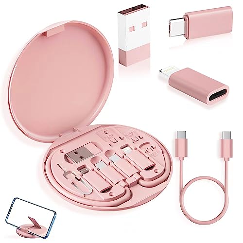 YANZIE USB Adapter Kit, USB C Travel Organizer Case with Phone Stand, Pink - color: Pink