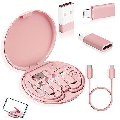 YANZIE USB Adapter Kit, USB C Travel Organizer Case with Phone Stand, Pink - color: Pink