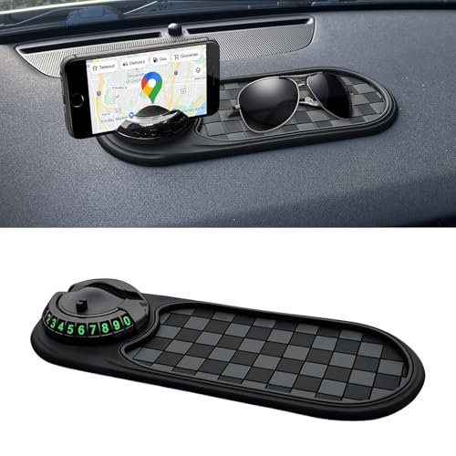 Multifunction Car Anti-Slip Mat, Car Anti Slip Mat Phone Holder, Dashboard Mobile Phone Holder with Temporary Parking Number, Rotatable Dashboard Mat for Sunglasses Keys Gadgets (Gray+Black) - color: Gray+Black