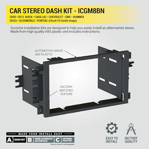 Scosche ICGM8BN Double DIN Radio Installation Dash Kit Compatible with Select 2000-2012 General Motors Vehicles - Complete Basic Aftermarket Car Stereo Install Kit- See Fit Guide Image for Vehicles - style: Complete Installation Kit