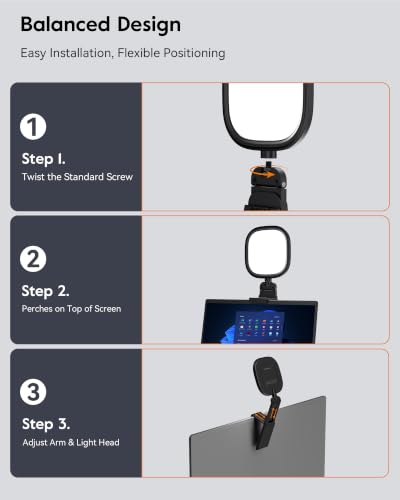 LitONES Ring Light for Laptop, Monitor, Desk, Eye-Caring Diffused LED Light - color: Black 1 Pack