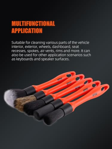 SPTA Car Detailing Brush Set, 5 Pack Soft Mixed Hair Auto Detail Brush Kit No Scratch for Automotive Elegant Surface Interior Exterior Dashboard Emblems Panels Engine Bay Wheels Air Vent Seat Leather - color: Car Detail Brush Set 5