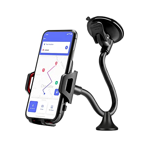360° Car Windshield Mount Cradle Holder Stand for iPhone Mobile Cell Phone GPS Flexible Gooseneck Long Arm, Strong Suction Stabilizer