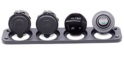 Dual USB Socket Charger 2.1A&2.1A + LED Voltmeter + 12V Power Outlet + ON-Off Toggle Switch Four Functions Panel for Car Boat Marine RV Truck Camper Vehicles GPS Mobiles (Green) - color: Green