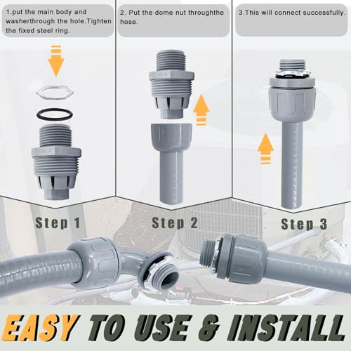 1 Inch 25 FT Non Metallic Liquid-Tight Conduit and Connector Kit - Includes 5 Straight and 4 Angle Fittings for Electrical Wiring - size: 1 Inch 25 Ft