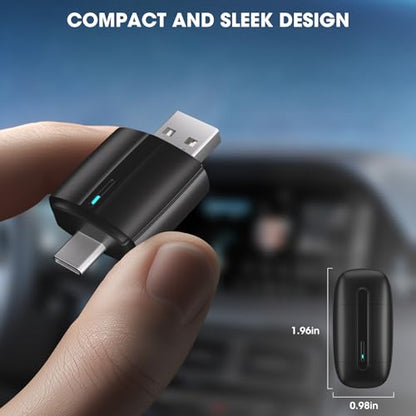 Wireless Apple CarPlay Adapter for iPhone: Mini Bluetooth Android Auto Car Dongle with USB-A Type-C