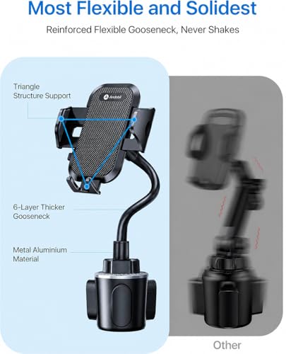 andobil Military-Grade Cup Holder Phone Holder, [Solidest Metal Gooseneck] Universal Cup Phone Holders for Your Car Truck Golf, 360° Adjustable Cup Holder Cell Phone Mount for iPhone Samsung Google - style: Gooseneck-Black