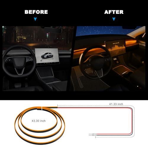 Acrylic Interior Car LED Strip Light with 6mm Sewing Edge - 43.3 inches Ambient Lighting Kits, Neon LED Strip Light(110CM/43.3IN, Orange) - color: 110CM/43.3IN, Orange