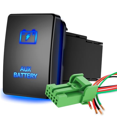 Nilight AUX Battery Push Button Switch w/Connector Wire Kit 1.28" x 0.87" - style: AUX BATTERY