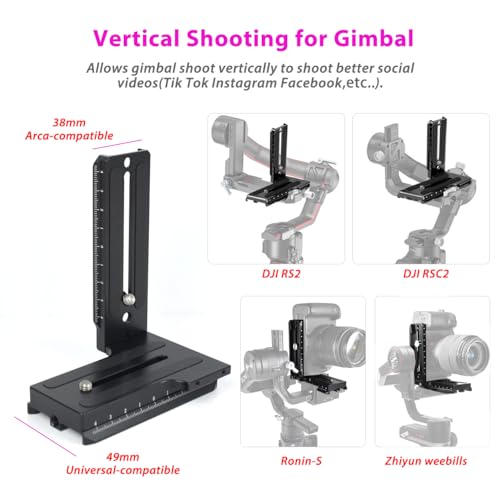 L Bracket Vertical Mount Quick Release Plate for DJI Ronin RSC2 / RS2/ RS3 / S, Zhiyun Weebill S Gimbal, DSLR Camera, Tripod, Monopod