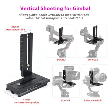 L Bracket Vertical Mount Quick Release Plate for DJI Ronin RSC2 / RS2/ RS3 / S, Zhiyun Weebill S Gimbal, DSLR Camera, Tripod, Monopod