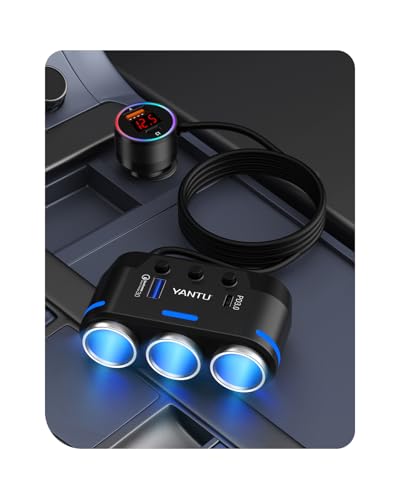 YANTU Cigarette Lighter Adapter/Splitter with PD&QC3.0 230W,Double/Dual USB C Car Charger Fast Charging 12V Outlet,Multi Socket Splitter with Ambient Lights/Independent Switches for Cars/Trucks/RVs - color: 212W-B40