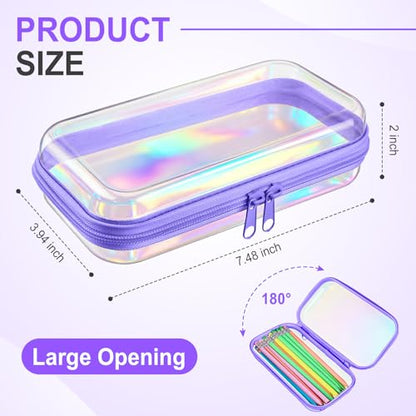 Hoolerry 4 Pcs Hard Clear Zipper Case,Clear,7.5 X 3.9 X 2 In,Purple Laser - color: Purple Laser, size: 7.5 x 3.9 x 2 in