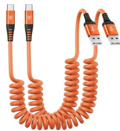 USB to USB C Cable Fast Charging 60W 2Pack 3FT Coiled USB A to USB C Cable - color: Orange, size: 3FT
