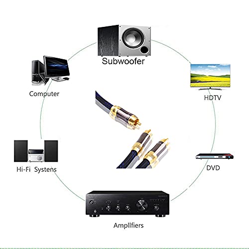 Dual Shielded (OD 8.0mm) 1 RCA Male to 2 RCA Male Audio Cable RCA Y-Adapter Subwoofer Cable (4 Feet) - size: 4 Feet
