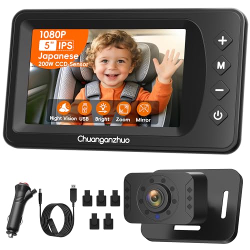 Baby Car Camera USB with No.1 Clarity, 5'' HD 1080P IPS Baby Car Monitor with 3X Zoom, Backseat/Carseat/Rear Seat Camera with Ultra Night Vision, Easy No-Damage Install, S100P(5inch Black) - color: Black