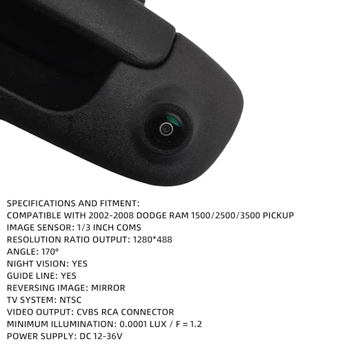 Dasbecan Tailgate Handle Camera Compatible with 2002-2008 Ram 1500-3500