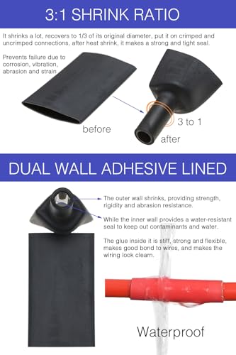 4 FT Diameter 2 Inch 3:1 Heat Shrink Tubing Dual Wall Adhesive Lined Marine Grade Electrical Cable Heat-Shrink Industrial Insulation Wrap Tube Black - color: Black, size: 50mm(2")-4FT