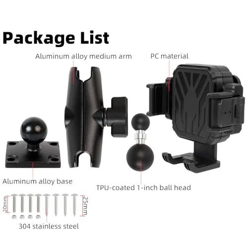 Universal Phone Mount Holder for Car, Truck, Boat - Vibration Dampener, Aluminum AMPS Square Base, Medium Arm, 1s Quick Lock/Release, Camera Friendly, Fits 4.7-7.2" Smartphones - style: Drill Base