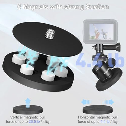 Magnetic Camera Mount for Action Camera, Super Strong Rubber Magnet with 360° Rotation Ball Head, 1/4"-20 Male Thread Screw, Magnet Camera Stand for GoPro, Insta 360, DJI Osmo Action Nano - color: Magnetic Camera Mount
