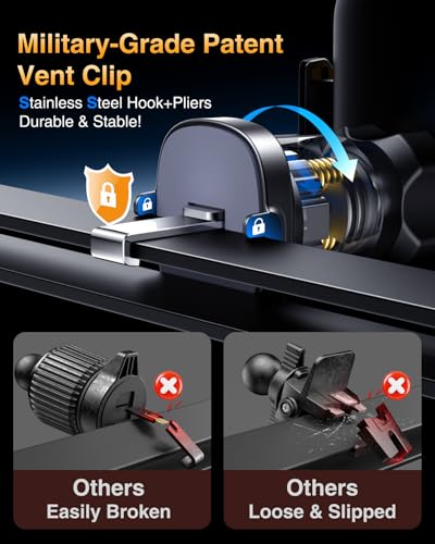 VANMASS Phone Holders for Your Car Ultimate Military-Grade Car Phone Holder Mount【Patent & Safety Certs】Upgraded Shockproof Truck Air Vent Phone Mount for iPhone 17 Pro Max 16 Samsung Android,Silvery - color: Silver