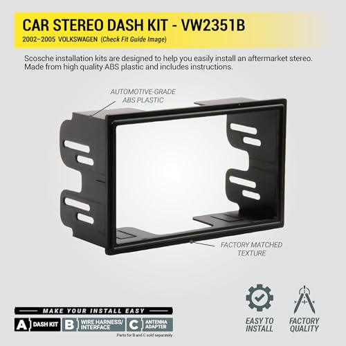Scosche VW2351B Double DIN Radio Install Dash Kit Compatible with Select 2002-05 Volkswagen Vehicles- Aftermarket Car Stereo Installation Kit - Factory Texture Match - See Fit Guide Image for Vehicles - style: Dash Kit Only