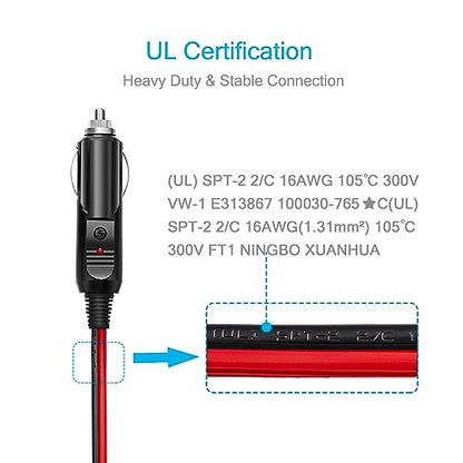 Chanzon 6ft 15A Male to Eyelet Cigarette Lighter Extension Cord 12V 24V - color: 6ft Male-to-Eyelet Red-and-Black