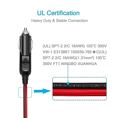 Chanzon 3ft 15A Male to Eyelet Cigarette Lighter Extension Cord 12V 24V - color: 3ft Male-to-Eyelet Red-and-Black