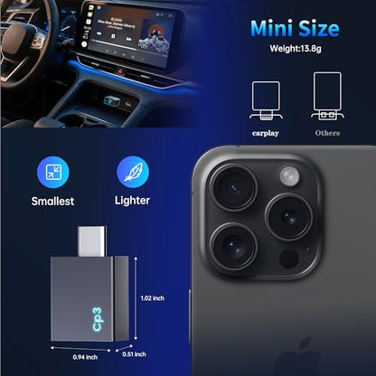 Wireless CarPlay Adapter for iPhone 2026 Upgrade USB C Black