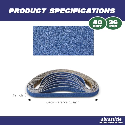 1/2" x 18" Zirconia Sanding Belts for Metal - 1/2 x 18 Inch Zirconia Metal Grinding Sand Paper, 36 PCS 40 Grits, Perfect for Knife Blade Sharpening, Metal Polishing, Derusting, Woodworking - size: 1/2" x 18" 40 Grit(36 pack)
