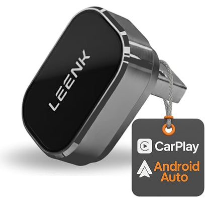 LEENK Wireless CarPlay & Android Auto Adapter [2025 Upgrade], Aero-Aluminum Body & 2.5D Glass | Sleek Plug & Play | Dual-Band 5GHz | 98% Compatibility with Wired CarPlay & Android Auto (Black)